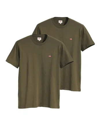 Set de tricouri din bumbac cu logo brodat discret - 2 piese, Verde masliniu