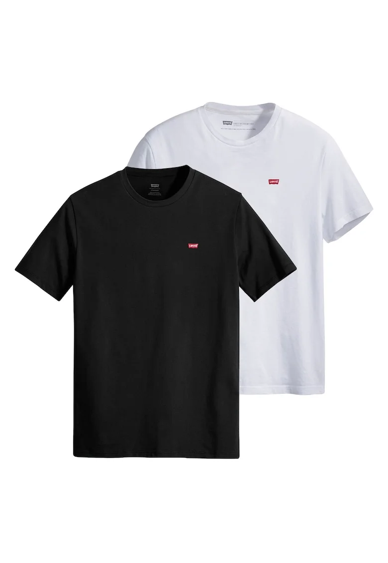 Set de tricouri din bumbac cu logo brodat discret - 2 piese, Alb/Negru