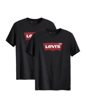 Set de tricouri cu decolteu la baza gatului si imprimeu logo - 2 piese, Negru