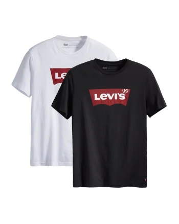 Set de tricouri cu decolteu la baza gatului si imprimeu logo - 2 piese, Alb/Negru