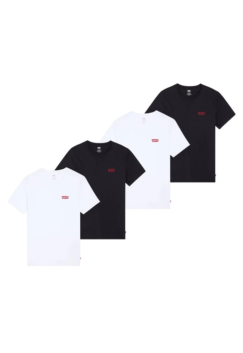 Set de tricouri din bumbac cu decolteu la baza gatului - 4 piese, Alb/Negru