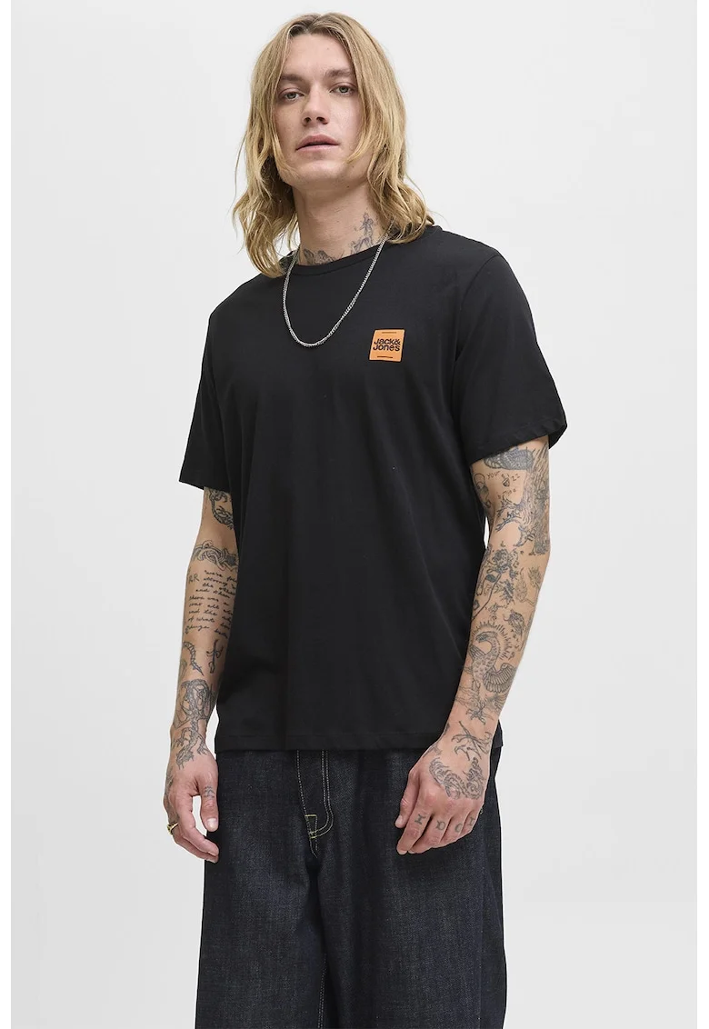 Tricou regular-fit cu decolteu la baza gatului, Negru/Portocaliu
