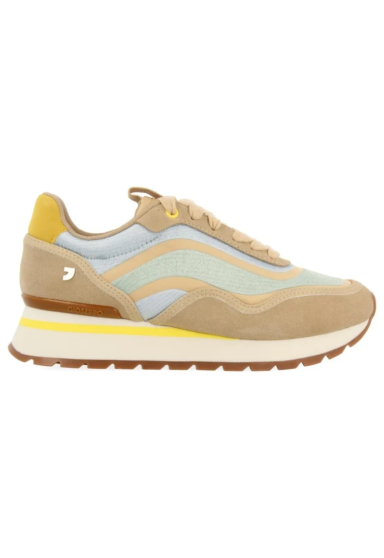 Pantofi sport din material textil cu insertii din piele intoarsa, Bej