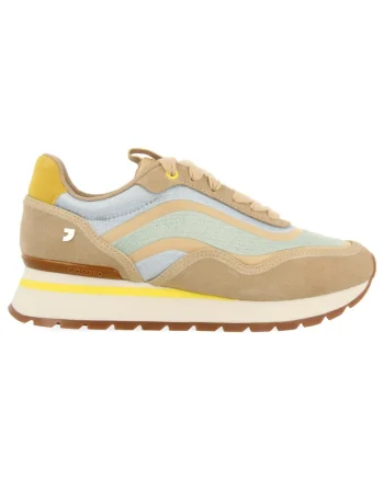 Pantofi sport din material textil cu insertii din piele intoarsa, Bej