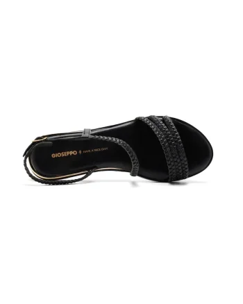 Sandale din piele cu talpa joasa si aspect impletit, Negru
