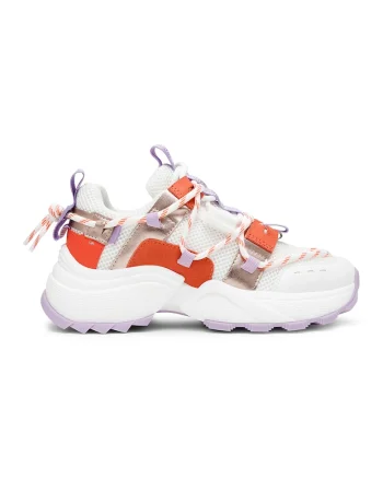 Pantofi sport masivi cu garnituri de plasa Tazmania, Portocaliu mandarina/Lila/Alb murdar