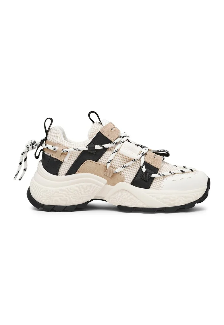Pantofi sport masivi cu garnituri de plasa Tazmania, Alb fildes/Negru/Bej