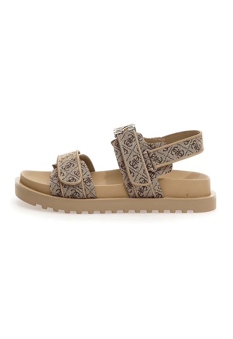Sandale cu velcro si aplicatie logo, Maro