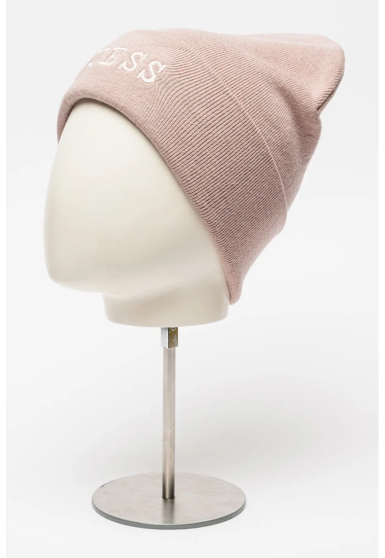 Caciula din tricot fin cu broderie logo, Bej deschis