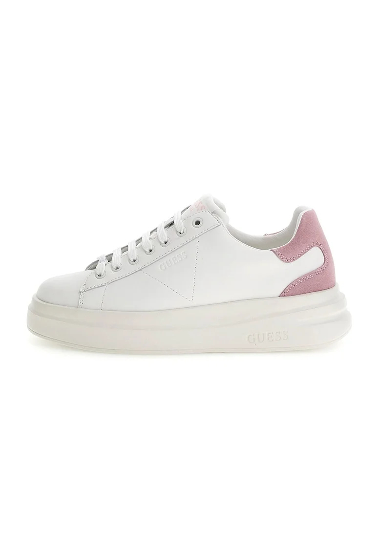 Pantofi sport de piele cu garnituri de piele intoarsa, Alb/Roz