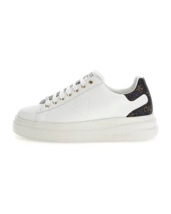 Pantofi sport de piele cu garnituri de piele ecologica, Alb/Maro inchis