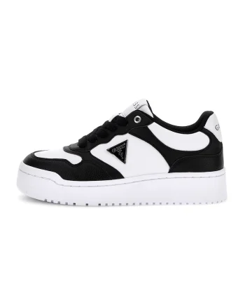 Pantofi sport de piele ecologica cu logo, Alb/Negru