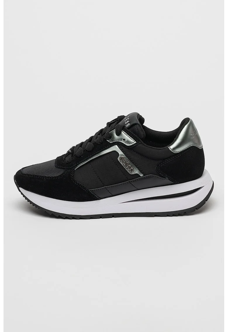 Pantofi sport din material textil cu garnituri din piele intoarsa, Negru