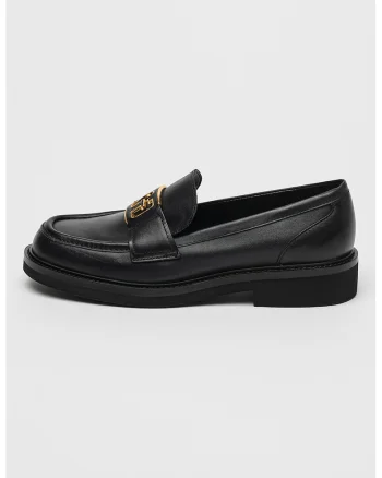 Pantofi loafer din piele cu logo, Negru