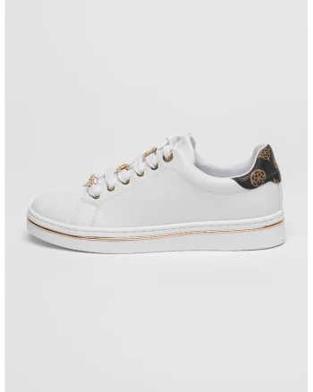 Pantofi sport din piele ecologica cu model logo, Alb