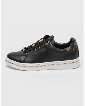Pantofi sport din piele ecologica cu model logo, Negru