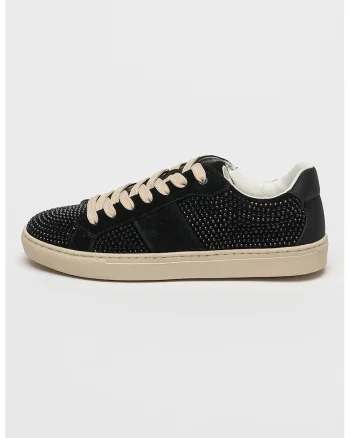 Pantofi sport din piele intoarsa decorati cu strasuri, Negru