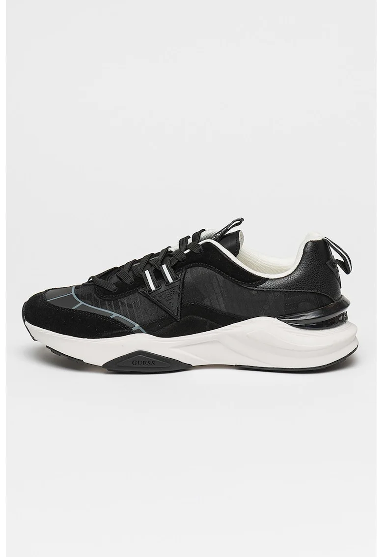 Pantofi sport din material textil cu garnituri de piele intoarsa Valencia, Alb/Negru stins
