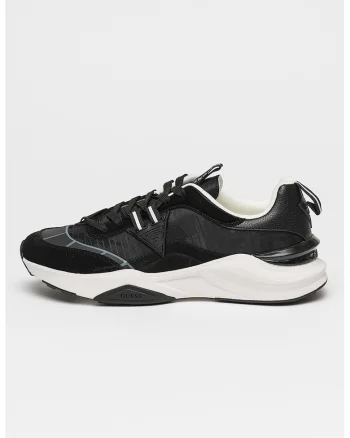 Pantofi sport din material textil cu garnituri de piele intoarsa Valencia, Alb/Negru stins