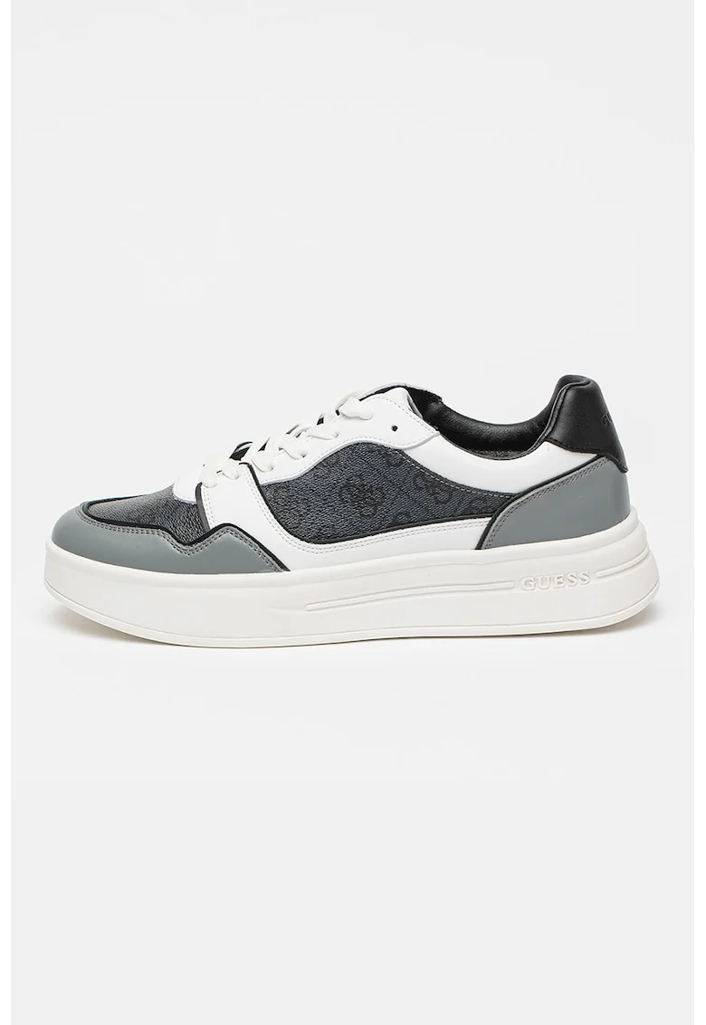Pantofi sport cu imprimeu logo, Alb/Gri carbune