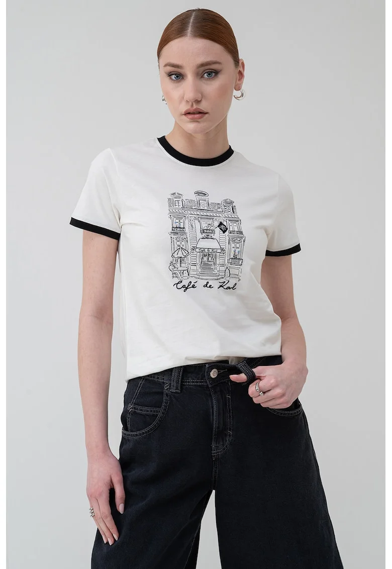 Tricou cu imprimeu grafic, Negru/Alb murdar