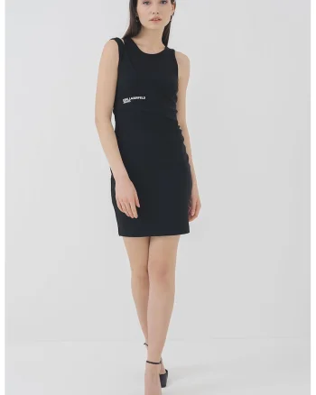 Rochie mini cambrata cu logo, Negru