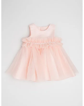 Rochie evazata cu dantela crosetata, Roz pastel