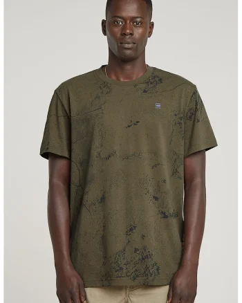 Tricou de bumbac organic cu imprimeu abstract, Kaki inchis