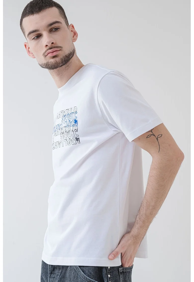 Tricou regular fit de bumbac organic, Alb/Negru stins/Albastru royal