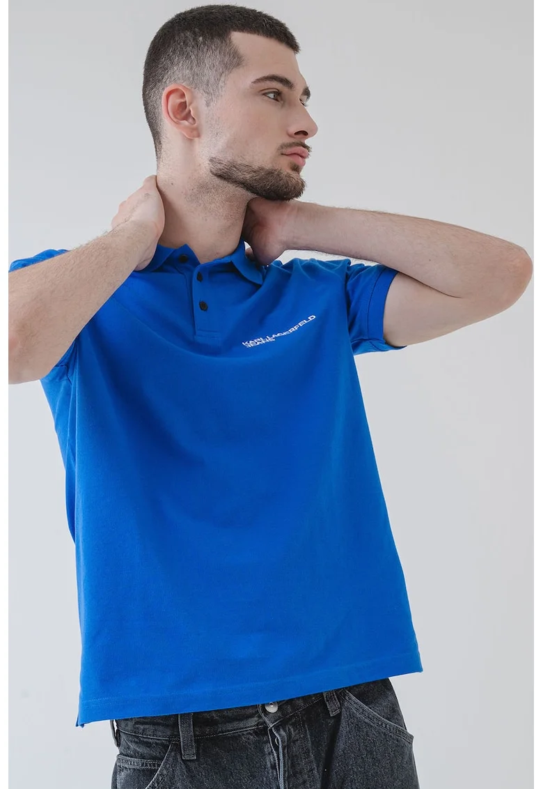 Tricou polo de bumbac cu logo, Alb/Albastru royal