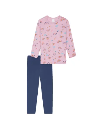 Pijama cu pantaloni lungi din bumbac cu imprimeu, Roz/Albastru
