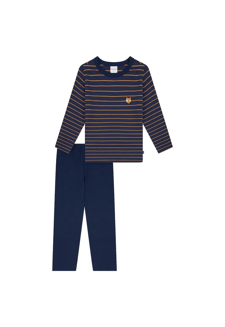 Pijama cu pantaloni lungi din bumbac cu imprimeu, Albastru inchis