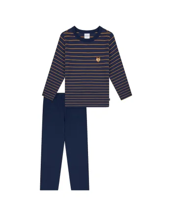Pijama cu pantaloni lungi din bumbac cu imprimeu, Albastru inchis