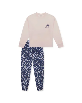Pantaloni de pijama lejeri cu animal print, Bej/Albastru