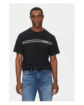 Tricou cu decolteu la baza gatului si dungi contrastante pe piept
