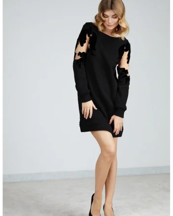 Rochie dreapta cu insertii, Tul, Negru