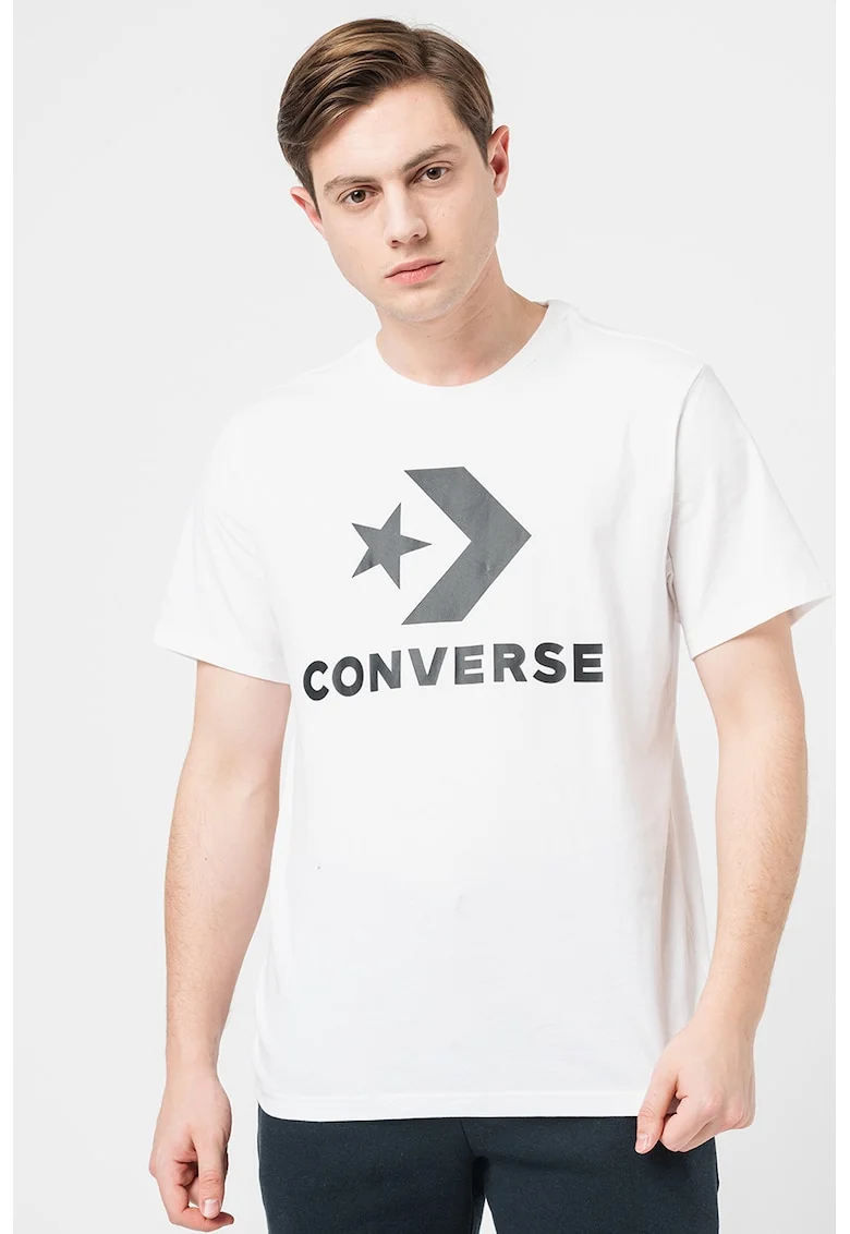 Tricou cu imprimeu logo, Alb/Negru