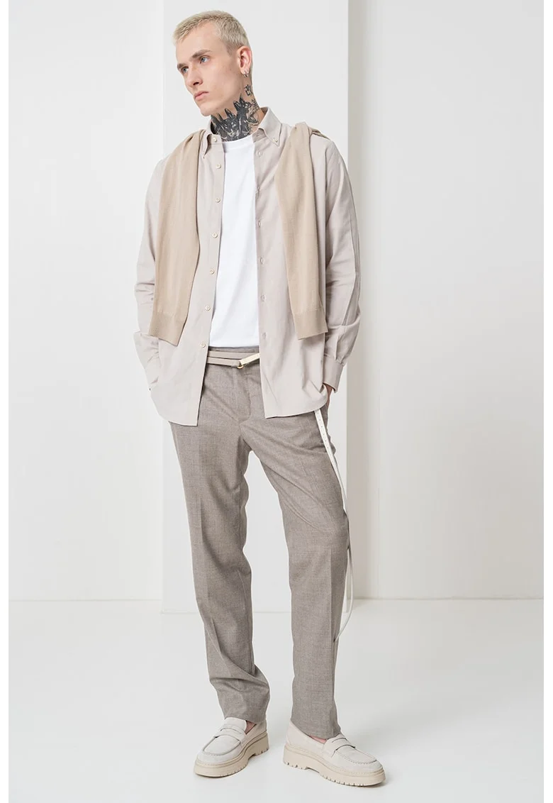Pantaloni eleganti drepti din amestec de lana, Maro nisip