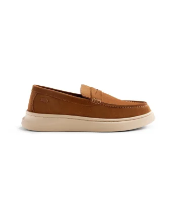 Pantofi loafer penny flatform de piele intoarsa, Maro