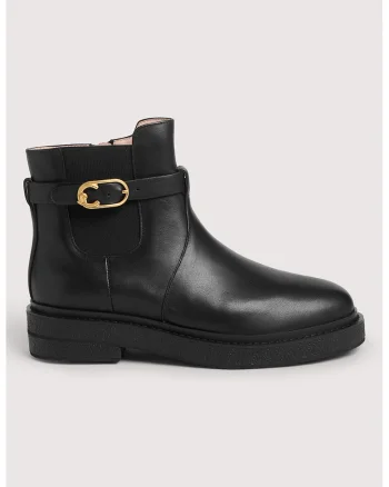 Ghete din piele cu bareta decorativa, Negru