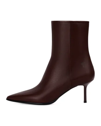Botine din piele cu varf ascutit, Maro inchis