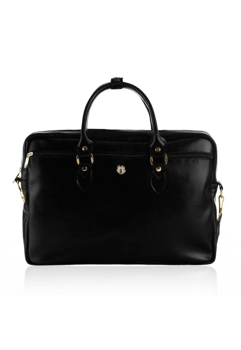 Geanta dama  FL13 Marina, piele naturala, compartiment pentru laptop 17", negru, 42x29x10cm
