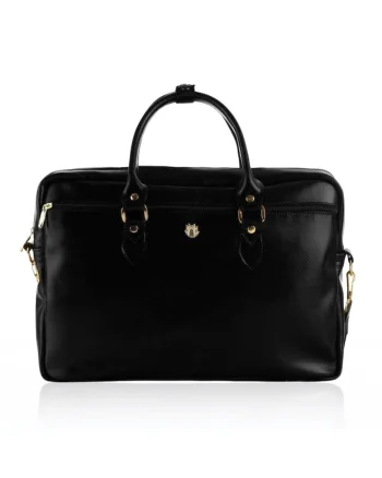 Geanta dama  FL13 Marina, piele naturala, compartiment pentru laptop 17", negru, 42x29x10cm