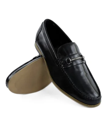 Mocasini barbatesti din piele cu catarama, negri, Negru