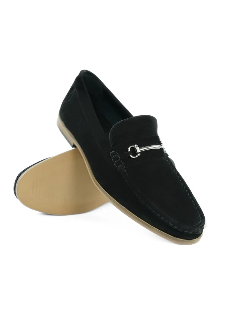 Mocasini barbatesti din piele intoarsa naturala, negru, Negru