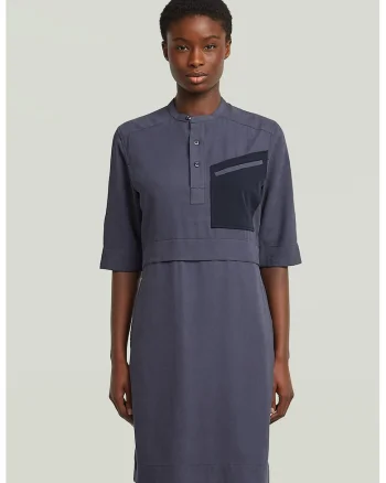 Rochie-tricou cu guler Mao, Violet prafuit