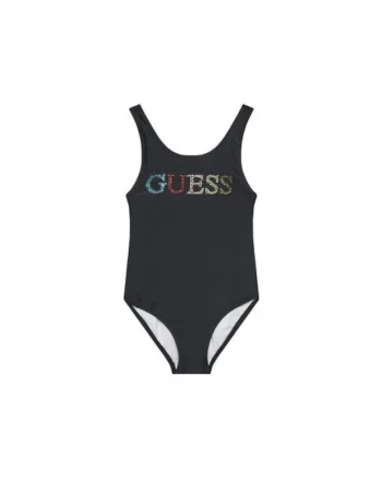Costum de baie intreg cu logo pe piept, Negru