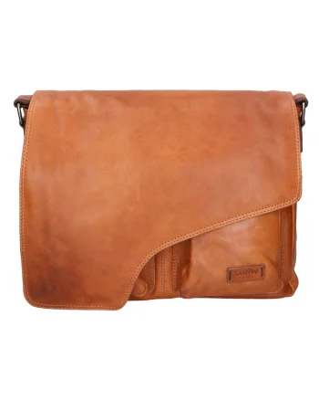 Geanta messenger unisex de piele 27269, Maro cognac