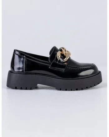 Pantofi loafer din piele ecologica cu aspect masiv, Auriu/Negru