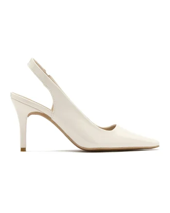 Pantofi de piele ecologica lacuita cu bareta slingback, Crem